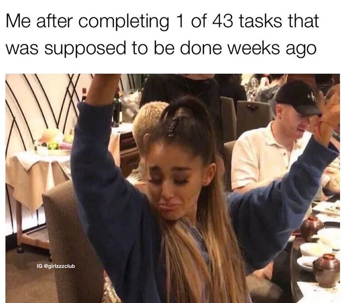 Person celebrating after completing a single task, embodying funny adult meme humor in a lighthearted restaurant setting.