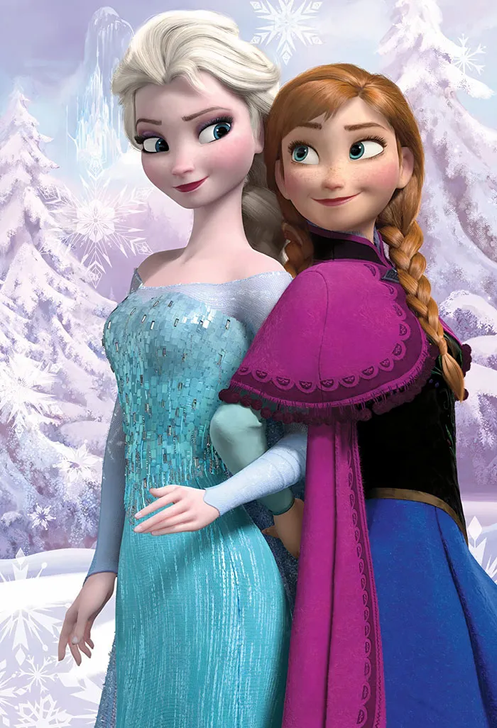 Elsa and Anna looking at each other and smiling