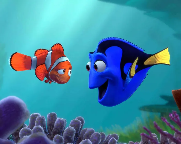 Marlin and Dory looking at each other and smiling