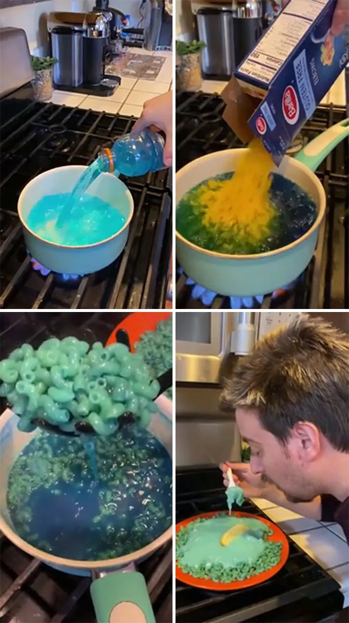 Macarrones de Gatorade azul con salsa de Gatorade azul