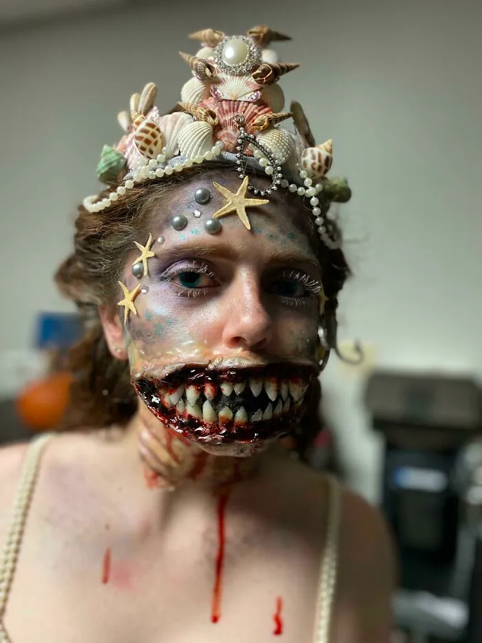 This Year I Decided To Be A Murderous Mermaid For Halloween! It Took Me About 4.5 Hours