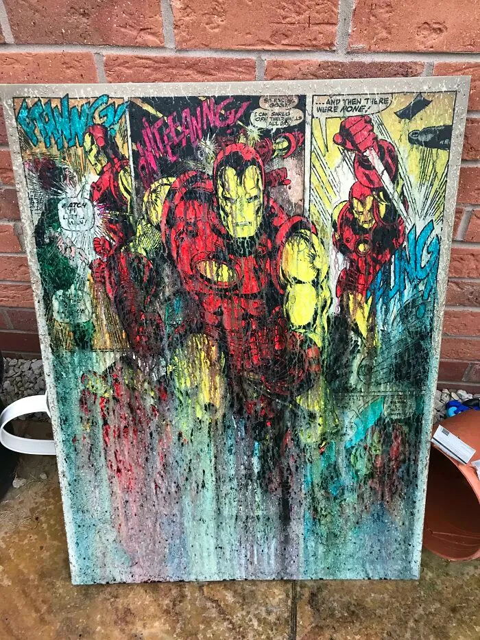 I Accidentally Left My Iron Man Canvas Out In The Rain And Inadvertently Improved The Original Design