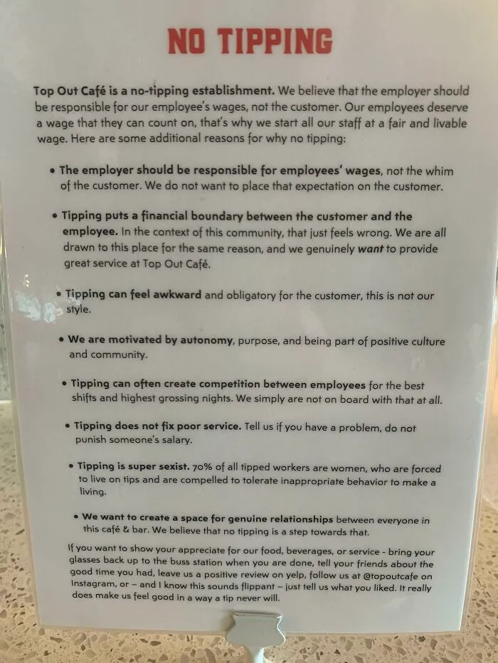 Cafe I Went To In Indianapolis Is A No-Tipping Establishment