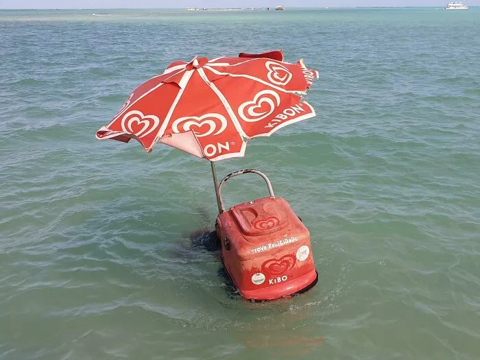  Este tipo vende helados en medio del mar cerca de los arrecifes de coral de Maragogi, Brasil