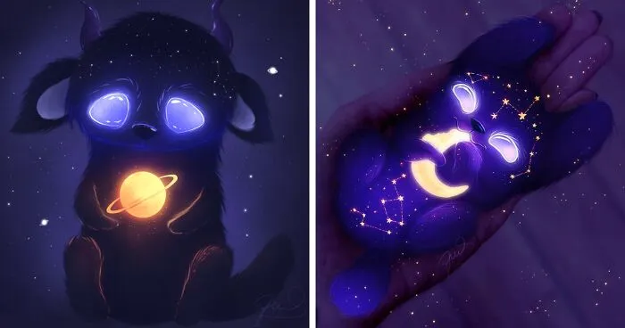 My 30 Illustrations Of Adorable Glowing Monsters From Space