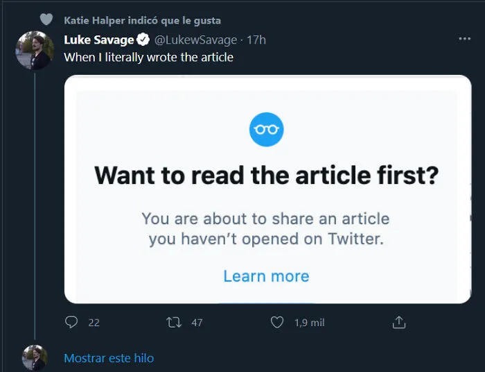 Twitter Telling The Autor To Read His Own Article