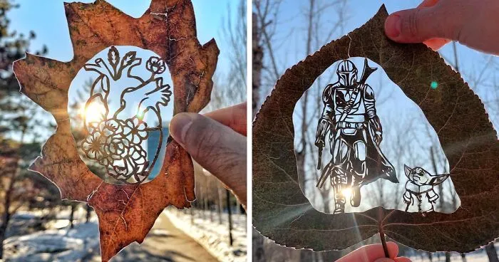 I Give A Second Life To Leaves By Cutting Drawings On Them (30 Pics)