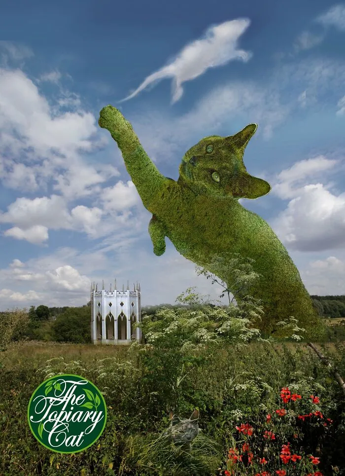 Este artista de 75 años edita fotos de arbustos con la forma de su gato fallecido para honrarlo