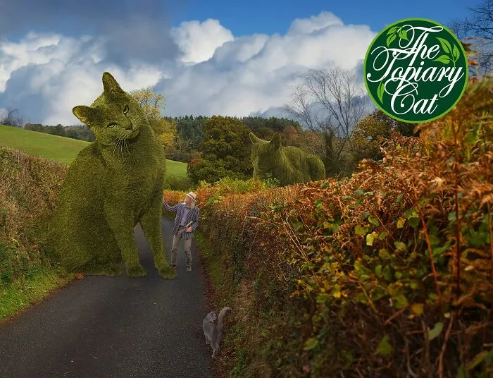 Este artista de 75 años edita fotos de arbustos con la forma de su gato fallecido para honrarlo