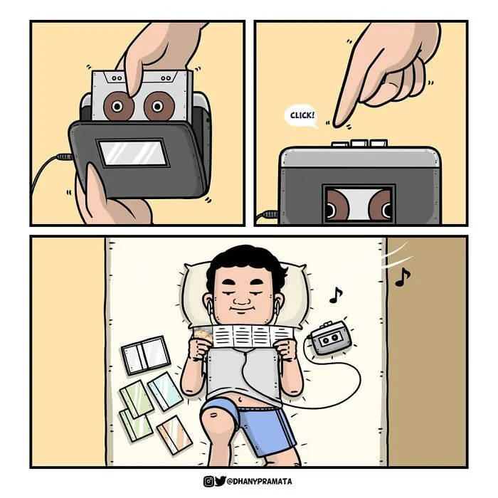 Escuchar música en una cinta de cassette y seguir las letras