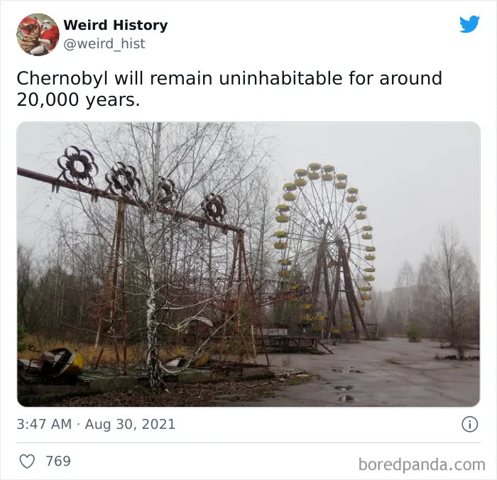 Abandoned Chernobyl amusement park with rusty rides and ferris wheel, illustrating weird history facts for trivia lovers.