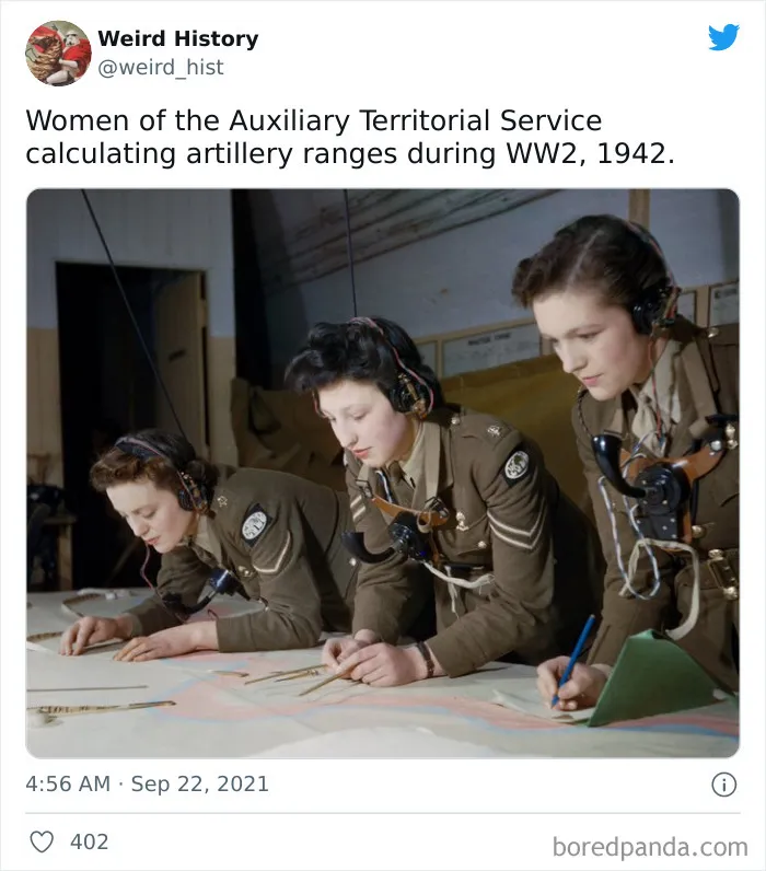 Women in WWII Auxiliary Territorial Service calculating artillery ranges, showcasing weird history and interesting historical trivia.