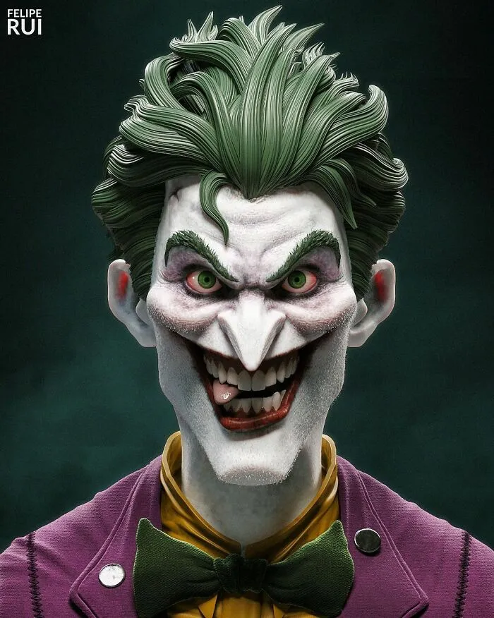 Terrifying digital artist rendition of a popular character with exaggerated features and an eerie smile to keep you up at night.