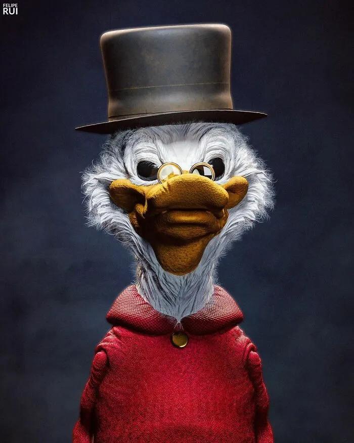 Terrifying digital artwork of a popular cartoon character with realistic textures and creepy expression by digital artist.