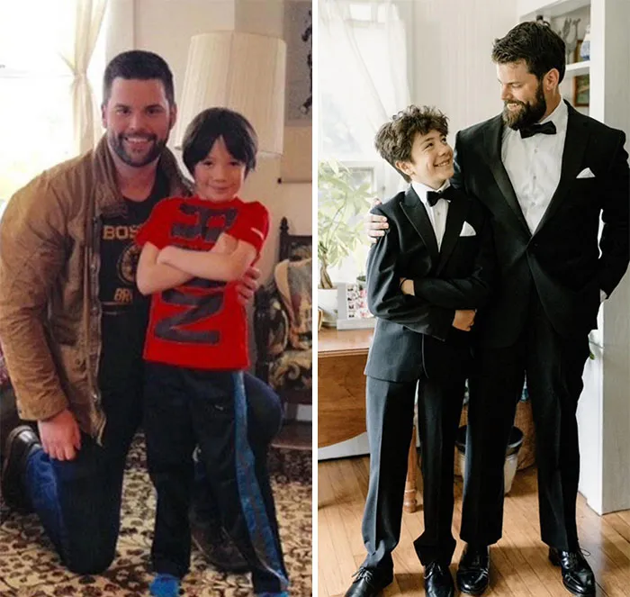 Soy un hermano mayor con grandes hermanos y hermanas. Aquí está el primer día que conocí a mi hermanito y el día que fue mi padrino - 6 años después