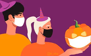 The Artist Wears Halloween Pumpkin Face Masks To Protect Against Covid (4 Pics)