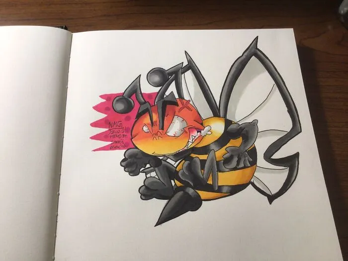 This Is An Artery Hornet Or Bee I Did. I Was Looking Though My Sisters Artwork And I Saw A Circle With Black Stripes And A Small Circle With A Red Face And Angry Eyes. I Redrew It And It Ended Up Being One Of My Favorite Works.