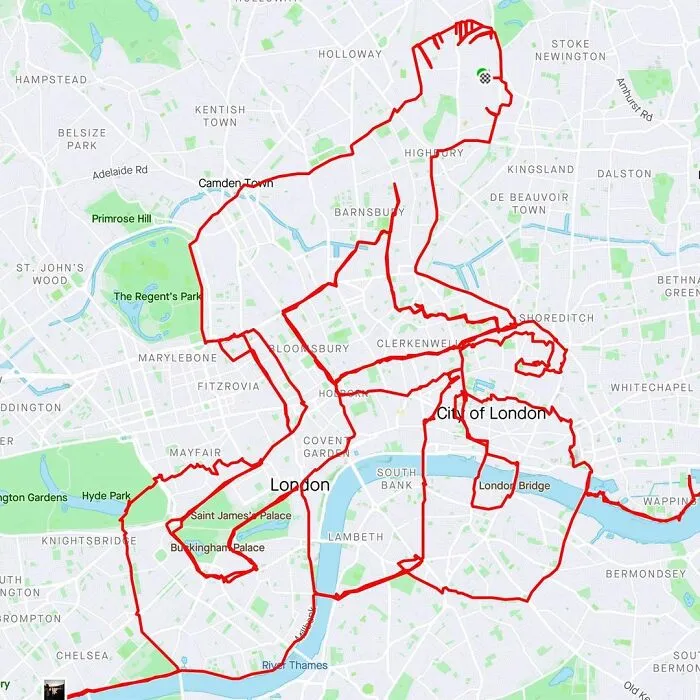 Gary Cordery Collects People's Drawings Made On A Map By Walking, Running, Cycling, Or Driving (94 Pics)