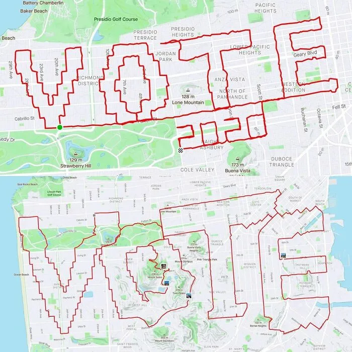 Gary Cordery Collects People's Drawings Made On A Map By Walking, Running, Cycling, Or Driving (94 Pics)