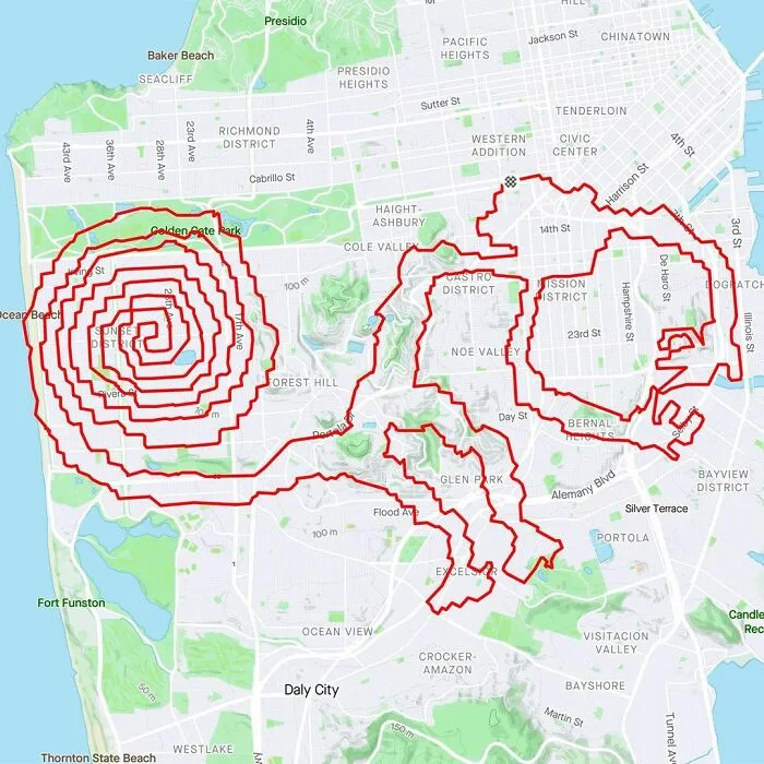 Gary Cordery Collects People's Drawings Made On A Map By Walking, Running, Cycling, Or Driving (94 Pics)
