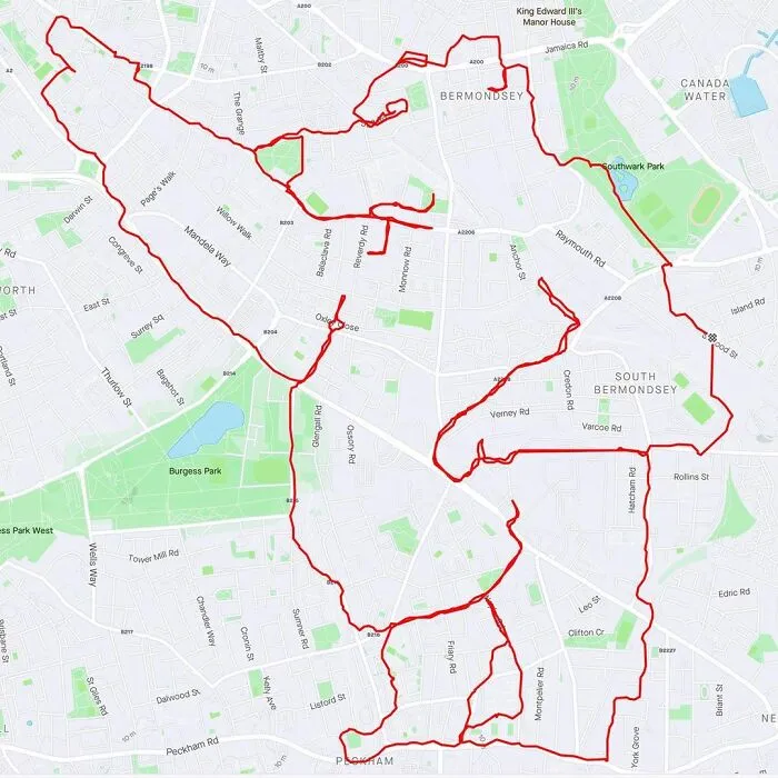 Gary Cordery Collects People's Drawings Made On A Map By Walking, Running, Cycling, Or Driving (94 Pics)