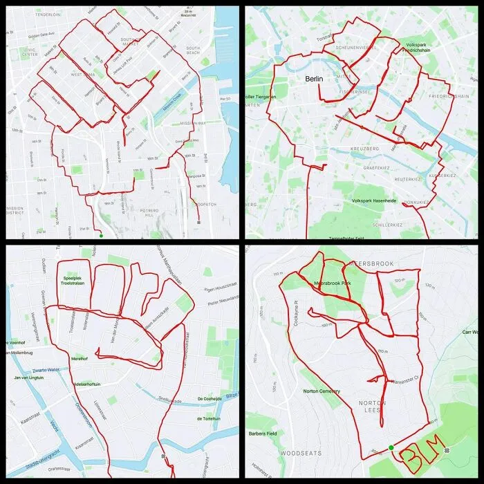 Gary Cordery Collects People's Drawings Made On A Map By Walking, Running, Cycling, Or Driving (94 Pics)