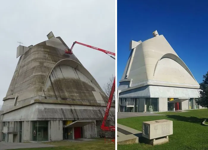 La iglesia de St. Pierre en Firminy (Francia), obra del arquitecto Le Corbusier, ha sido lavada por primera vez