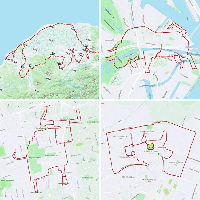 Gary Cordery Collects People's Drawings Made On A Map By Walking, Running, Cycling, Or Driving (94 Pics)