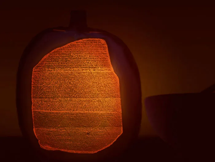 The Rosetta Stone Carved Into A Pumpkin