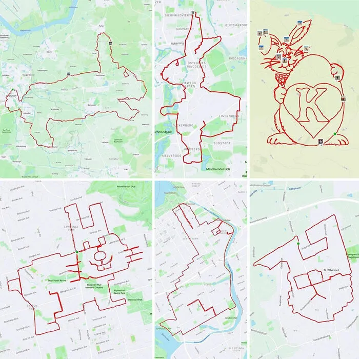 Gary Cordery Collects People's Drawings Made On A Map By Walking, Running, Cycling, Or Driving (94 Pics)