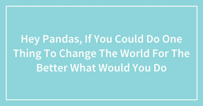Hey Pandas, If You Could Do One Thing To Change The World For The Better What Would You Do (Closed)