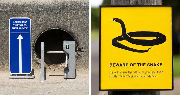 Artist Hides Clever And Funny Signs Around His City For People To Find (30 Pics)