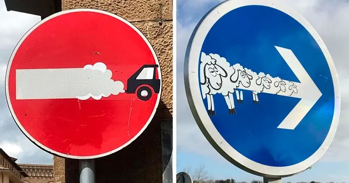 To Express His Protest Against Unjust Rules, This Artist Humorously Hijacks Road Signs And These Are 30 Of The Most Creative Ones
