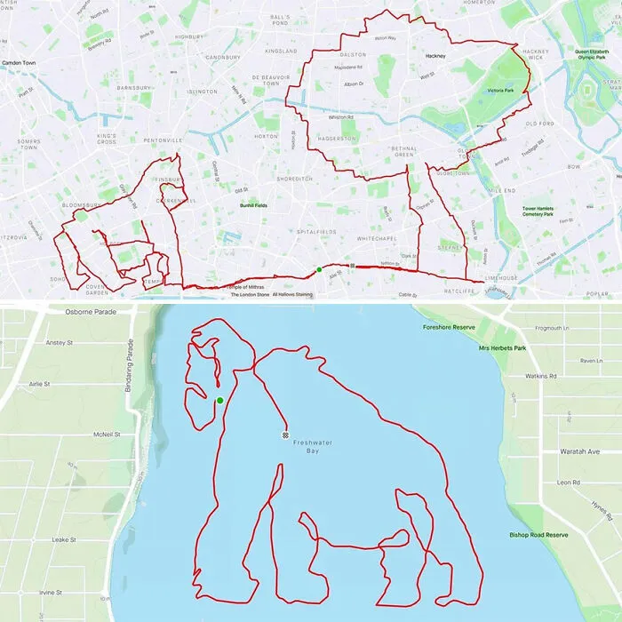 Gary Cordery Collects People's Drawings Made On A Map By Walking, Running, Cycling, Or Driving (94 Pics)