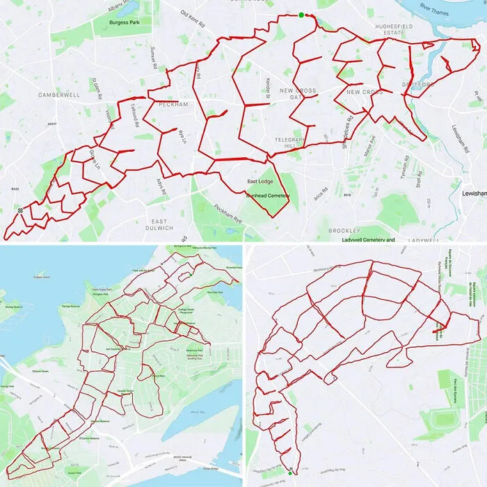 Gary Cordery Collects People's Drawings Made On A Map By Walking, Running, Cycling, Or Driving (94 Pics)