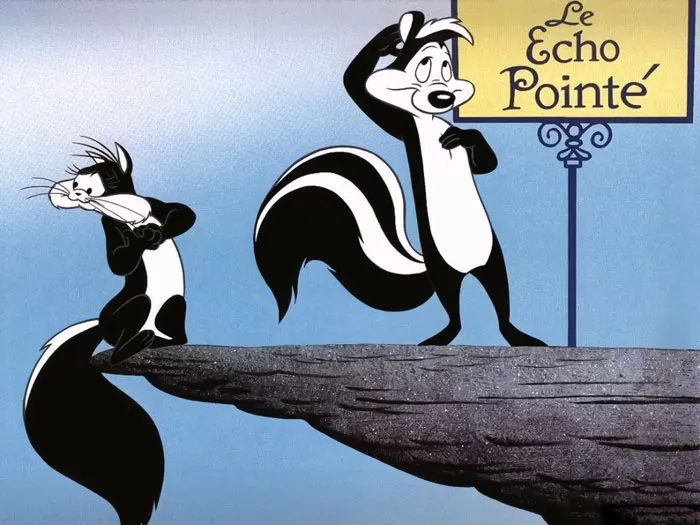 Pepe Le Pew and The Cat standing next to each other