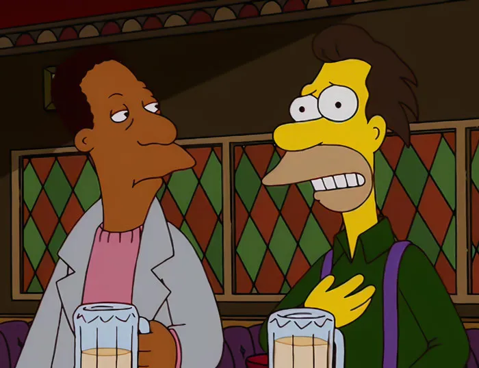 Lenny and Carl drinking beer in a bar