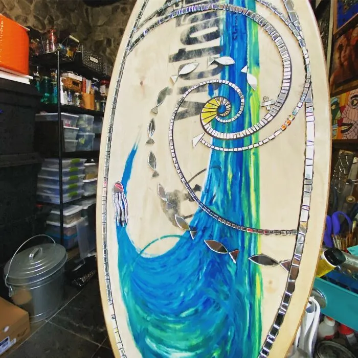 I Created This All Mirror Ocean Wave Inspired Mosaic Skim Board (14 Pics)