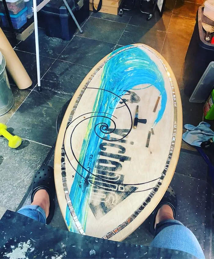 I Created This All Mirror Ocean Wave Inspired Mosaic Skim Board (14 Pics)