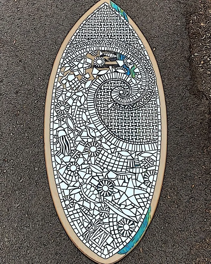 I Created This All Mirror Ocean Wave Inspired Mosaic Skim Board (14 Pics)