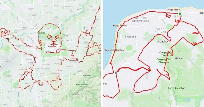 Gary Cordery Collects People's Drawings Made On A Map By Walking, Running, Cycling, Or Driving (94 Pics)