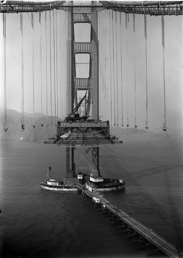 A Rare Mid-Construction Shot Of The Golden Bridge Being Built In California, 1935