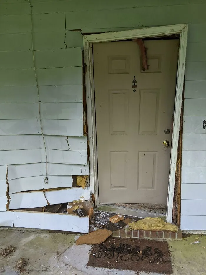 Neighbor's 12yo Grandkid Decided To Sneak In The Car And Take A Joyride. Freaked Out, Hit The Gas, And Crossed Their Lawn And Mine To Hit The Front Of My House