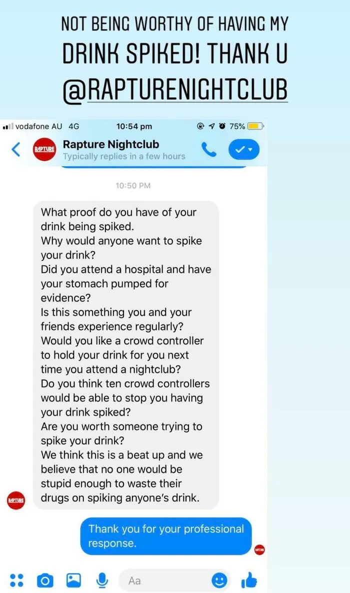 A Nightclubs Response To A Drink (Possibly) Being Spiked