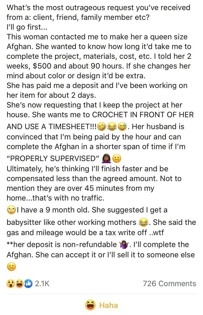 Entitled Commissioner Thinks The Artist Should Keep The Project In Her House And Work On It There So She Can Personally Track Work Hours