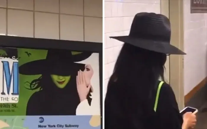 30 Sorprendentes y surrealistas "fallos en Matrix" con gente sentada bajo carteles del metro que se les parecen