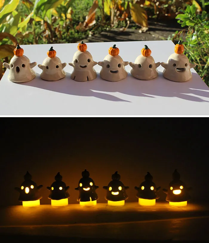 ¡Hice estos amigos fantasmas de cerámica con velas de té!