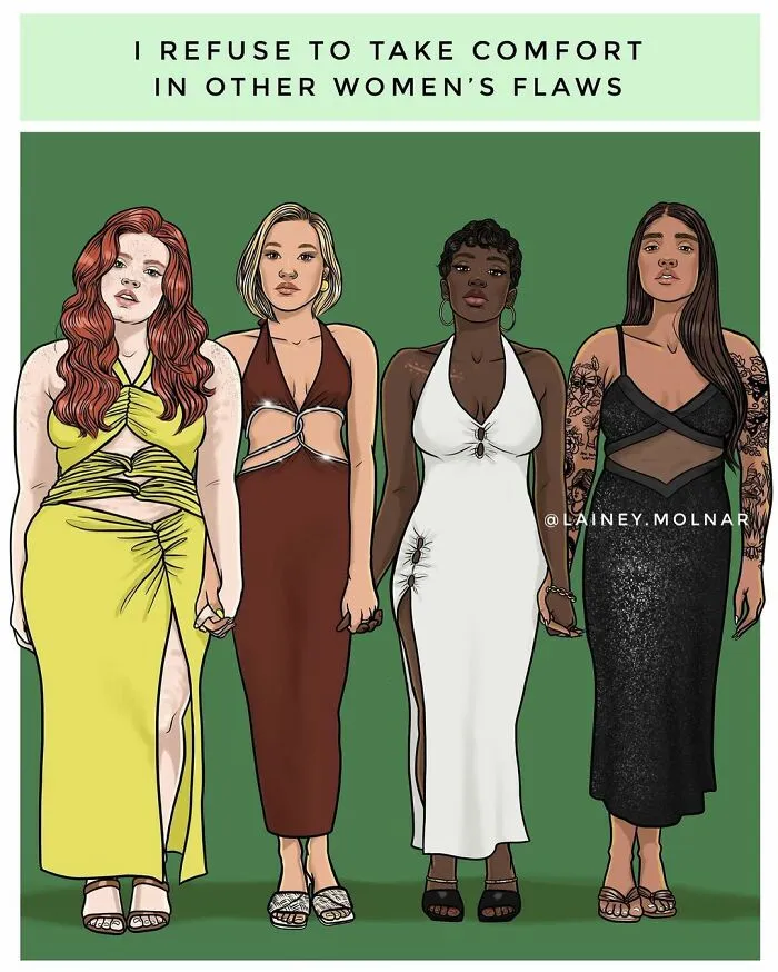 Lainey Molnar comics with women of different colours and shapes 