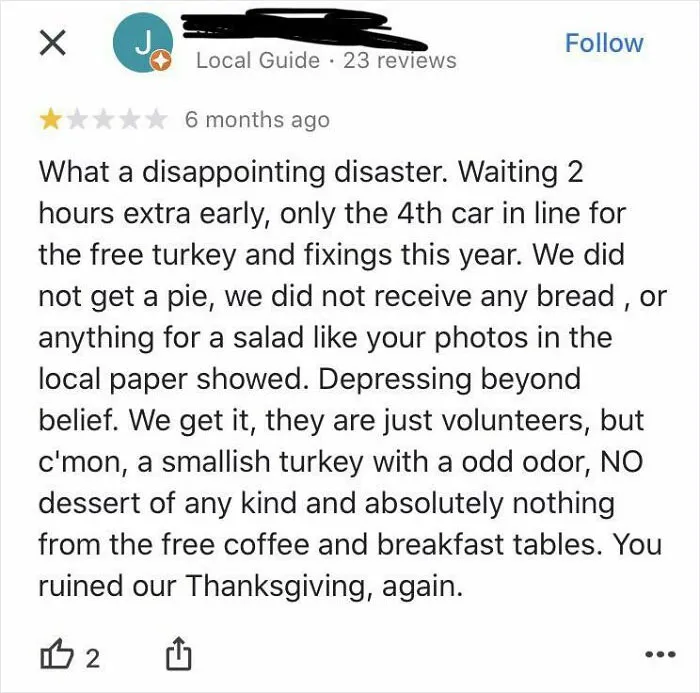 Giving Your Church A One Star Review For Giving You A Free Turkey