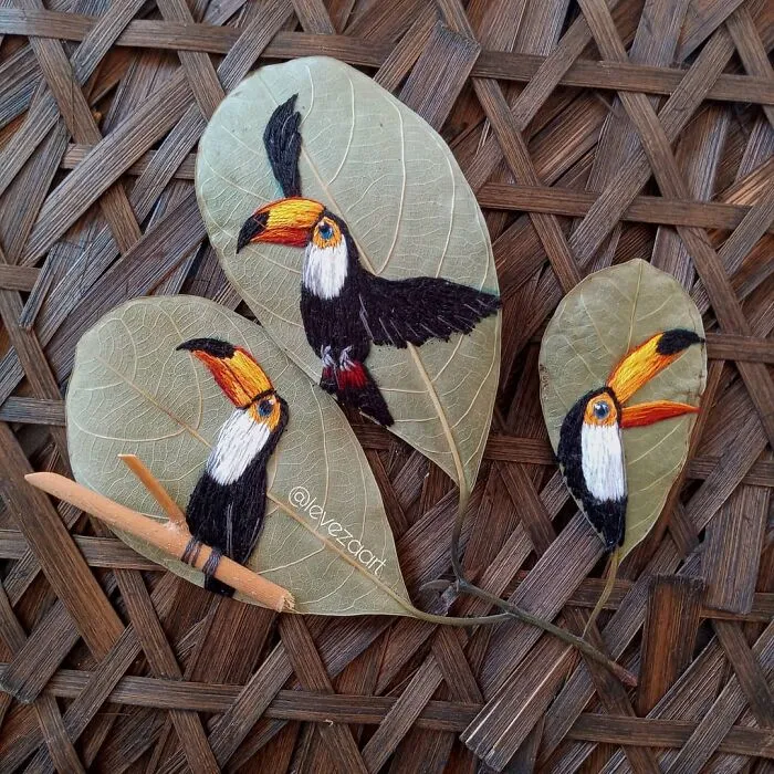This Artist Inherited Her Mother's Talent For Handicrafts And Created A Type Of Embroidery On Leaves (59 Pics)